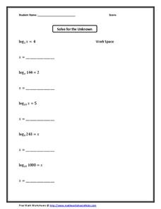 Solve for the Unknown Worksheet