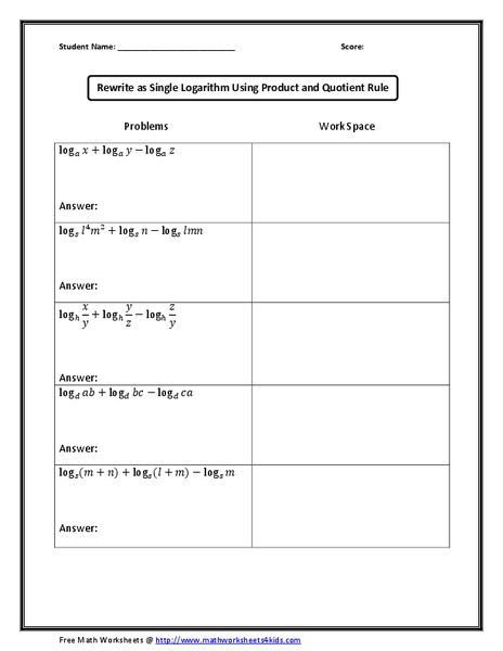 Rewriting Logarithms Worksheet