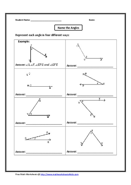 Name of Angles Worksheet