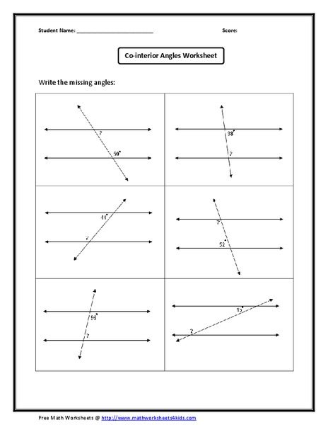 Co-Interior Angles Worksheet Worksheet