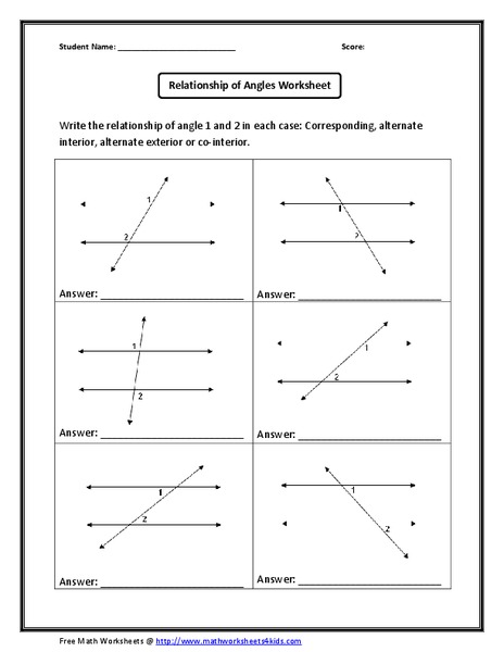 Relationship of Angles Worksheet