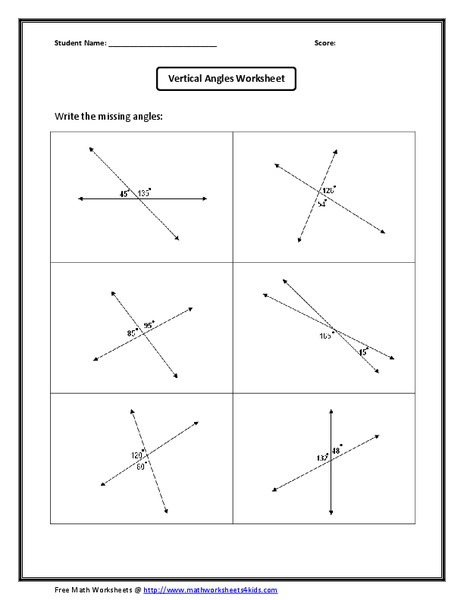 Vertical Angles Worksheet Worksheet