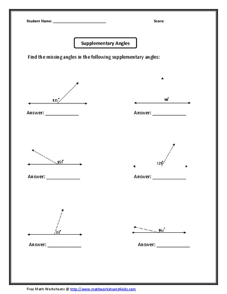 Supplementary Angles Worksheet