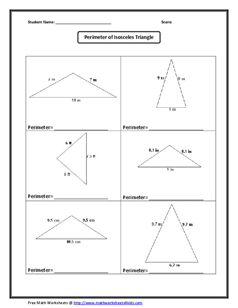 Perimetr of Isosceles Triangle Worksheet