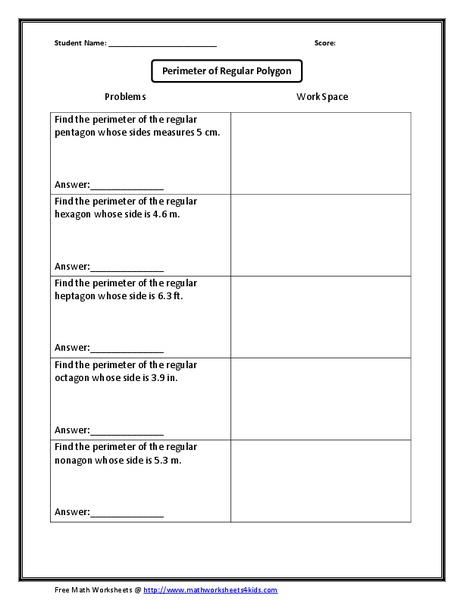 Perimeter of Regular Polygon Worksheet