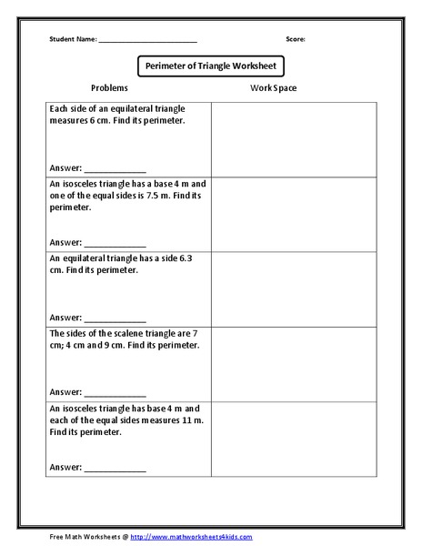 Perimeter of Triangle Worksheet Worksheet