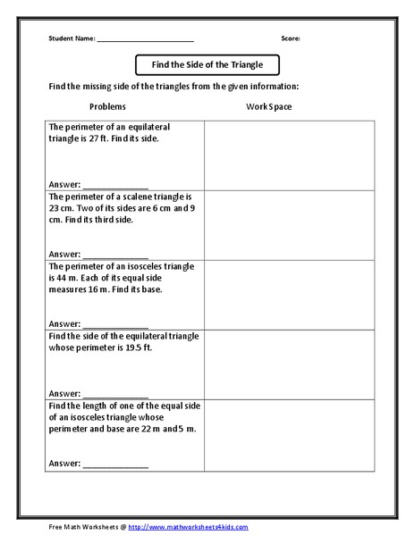 Find the Side of the Triangle Worksheet