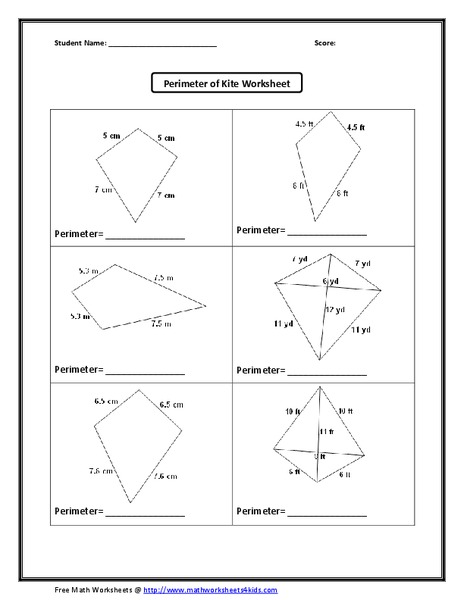 Perimeter of Kite Worksheet