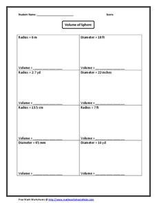 Volume of Sphere Worksheet