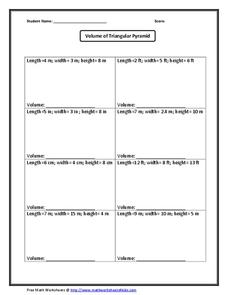 Volume of Triangular Pyramid Worksheet
