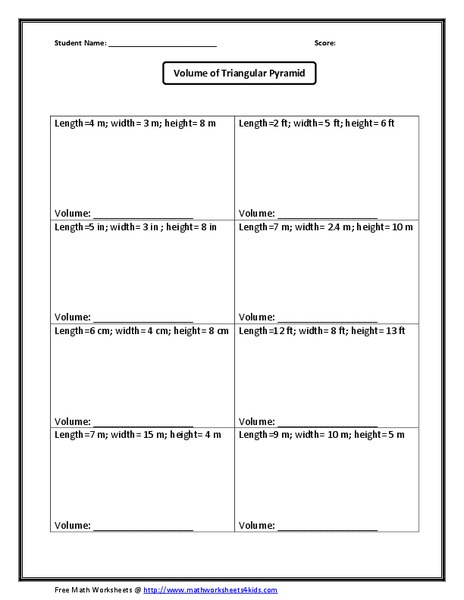 Volume of Triangular Pyramid Worksheet