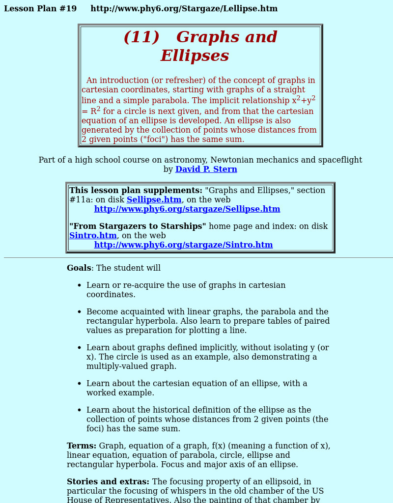 Graphs And Ellipses Lesson Plan