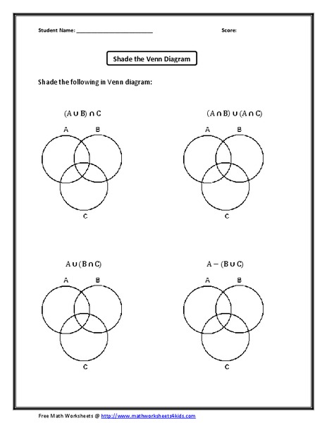 Shade the Venn Diagram Worksheet