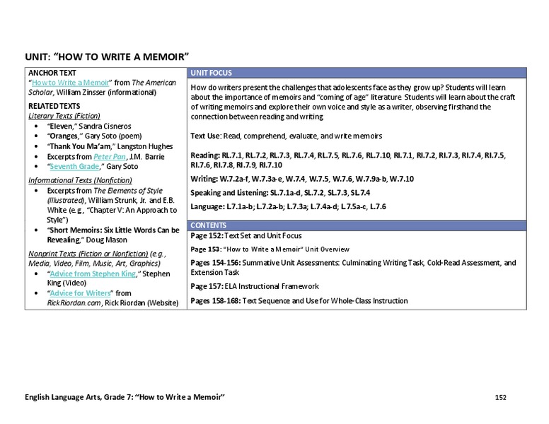 How to Write a Memoir Unit Plan