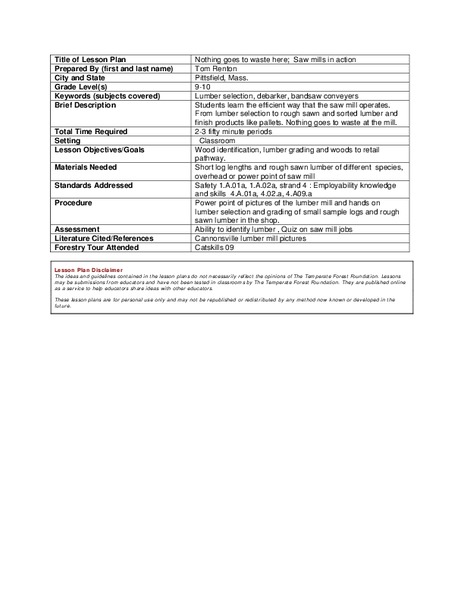 Nothing Goes to Waste Here: Saw Mills in Action Lesson Plan