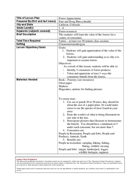 Forest Appreciation Lesson Plan