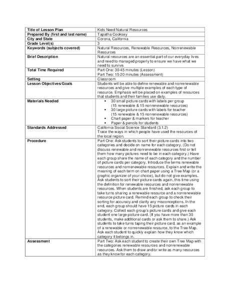 Kids Need Natural Resources Lesson Plan