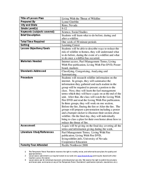 Living with the Threat of Wildfire Lesson Plan