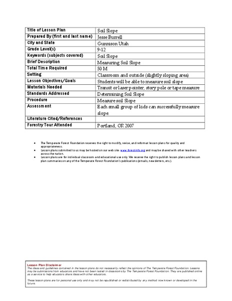 Soil Slope Lesson Plan