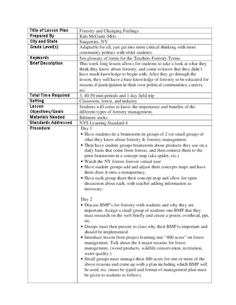 Forestry and Changing Feelings Lesson Plan