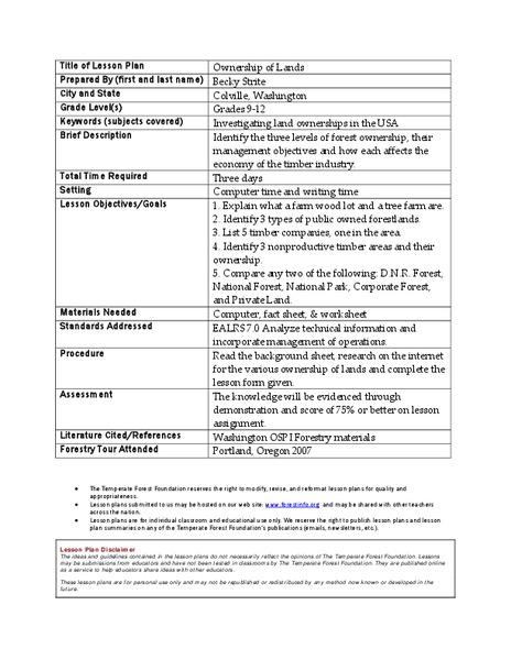 Ownership of Lands Lesson Plan