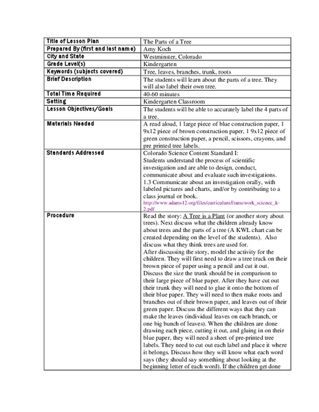 The Parts of a Tree Lesson Plan