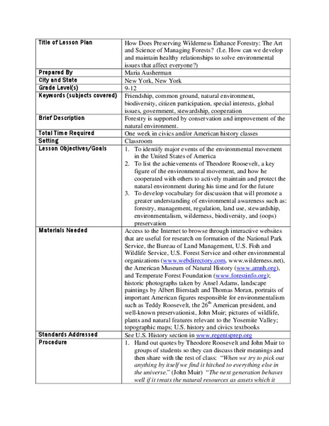 How Does Preserving Wilderness Enhance Forestry Lesson Plan
