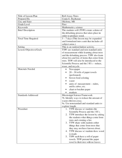 Roll Away Trees Lesson Plan