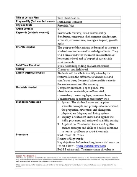 Tree Identification Lesson Plan
