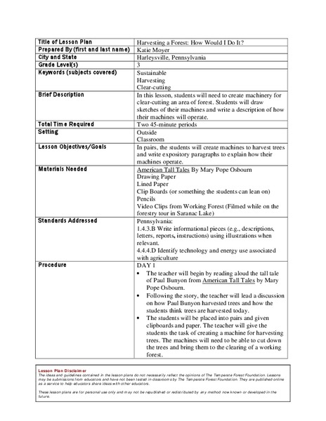 Harvesting a Forest: How Would I Do It? Lesson Plan