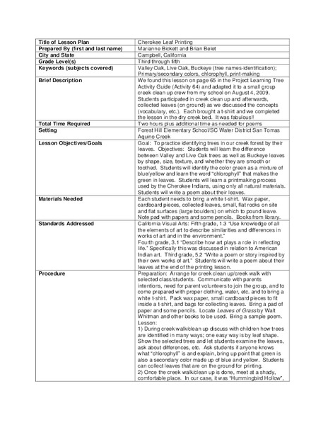 Cherokee Leaf Printing Lesson Plan