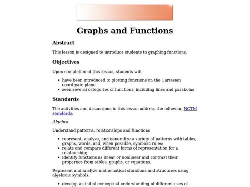 Graphs and Functions Lesson Plan
