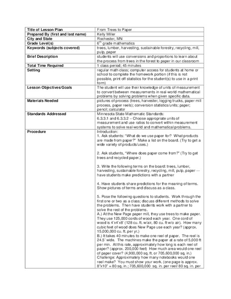 From Trees to Paper Lesson Plan