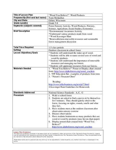 Wood You Believe: Wood Products Lesson Plan