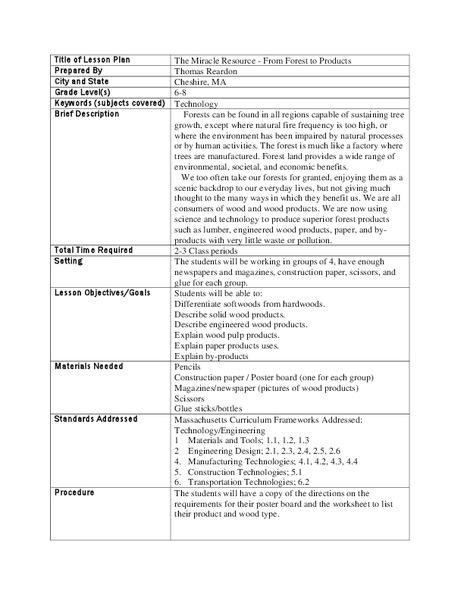 The Miracle Resource - From Forest to Products Lesson Plan
