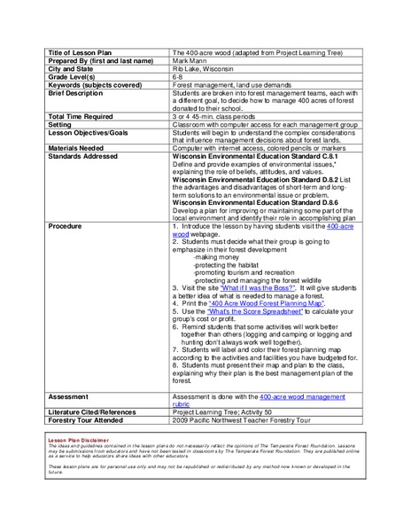 The 400-acre wood Lesson Plan