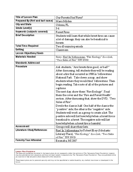 Our Forests Need Fires? Lesson Plan