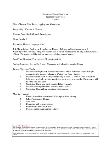 Trees, Logging, and Washington Lesson Plan