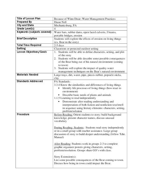 Because of Winn Dixie: Water Management Practices Lesson Plan