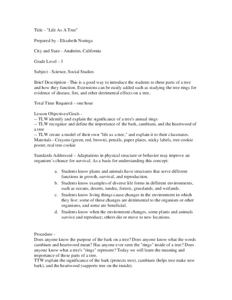 Life As A Tree Lesson Plan