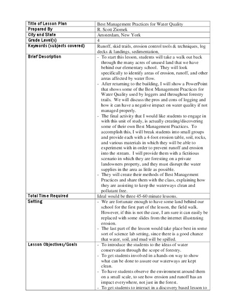Best Management Practices for Water Quality Lesson Plan
