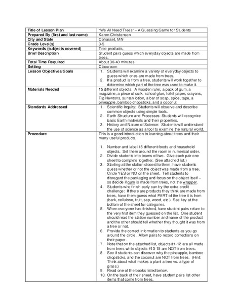 We All Need Trees Lesson Plan