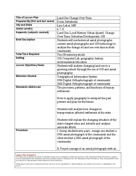 Land Use Change Over Time Lesson Plan