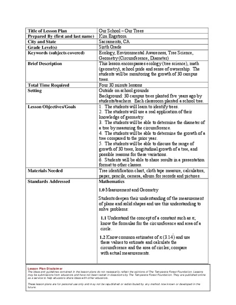Our School - Our Trees Lesson Plan