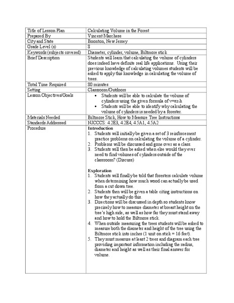 Calculating Volume in the Forest Lesson Plan