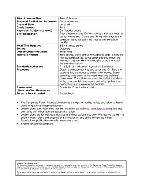 Tree ID Booklet Lesson Plan