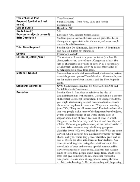 Tree-Mendous! Lesson Plan