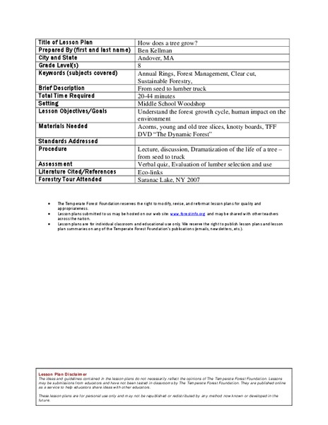 How Does a Tree Grow? Lesson Plan