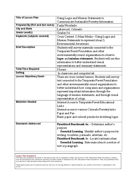 Using Logos and Mission Statements to Communicate Sustainable Forestry Information Lesson Plan