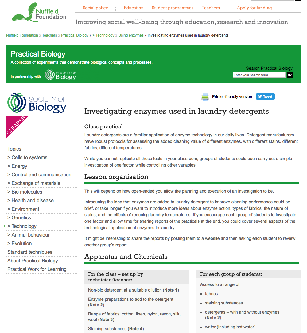 Investigating Enzymes Used in Laundry Detergent Lesson Plan